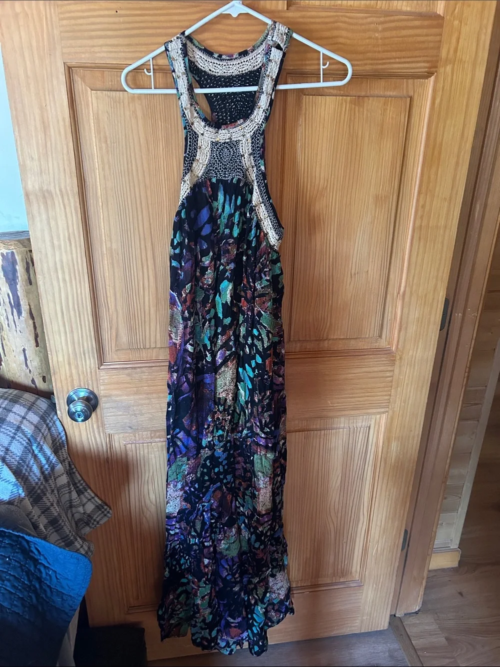 Free People Monarch Maxi dress Black Multicolor Crochet Yoke Maxi Dress Feminine